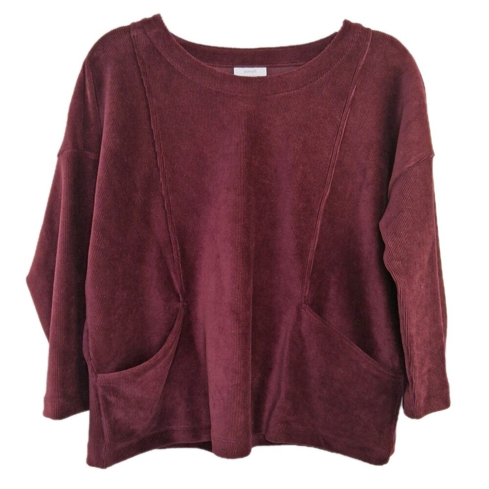Pure Jill Corded Boxy Velour Pocket Top Size SP